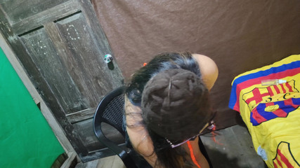 Stepmother with Brown Buttocks Models Me in a Short Black Skirt and Touches Her Wet Vagina