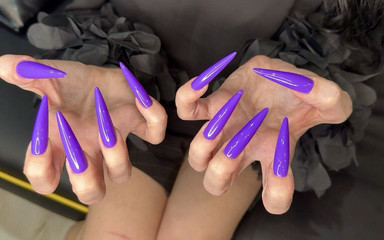 New Longer Shape and New Purple Color, Claws, Long Flexible Fingers Wide Palms, Skin Scratching, Silk Blouse and Tight Skirt